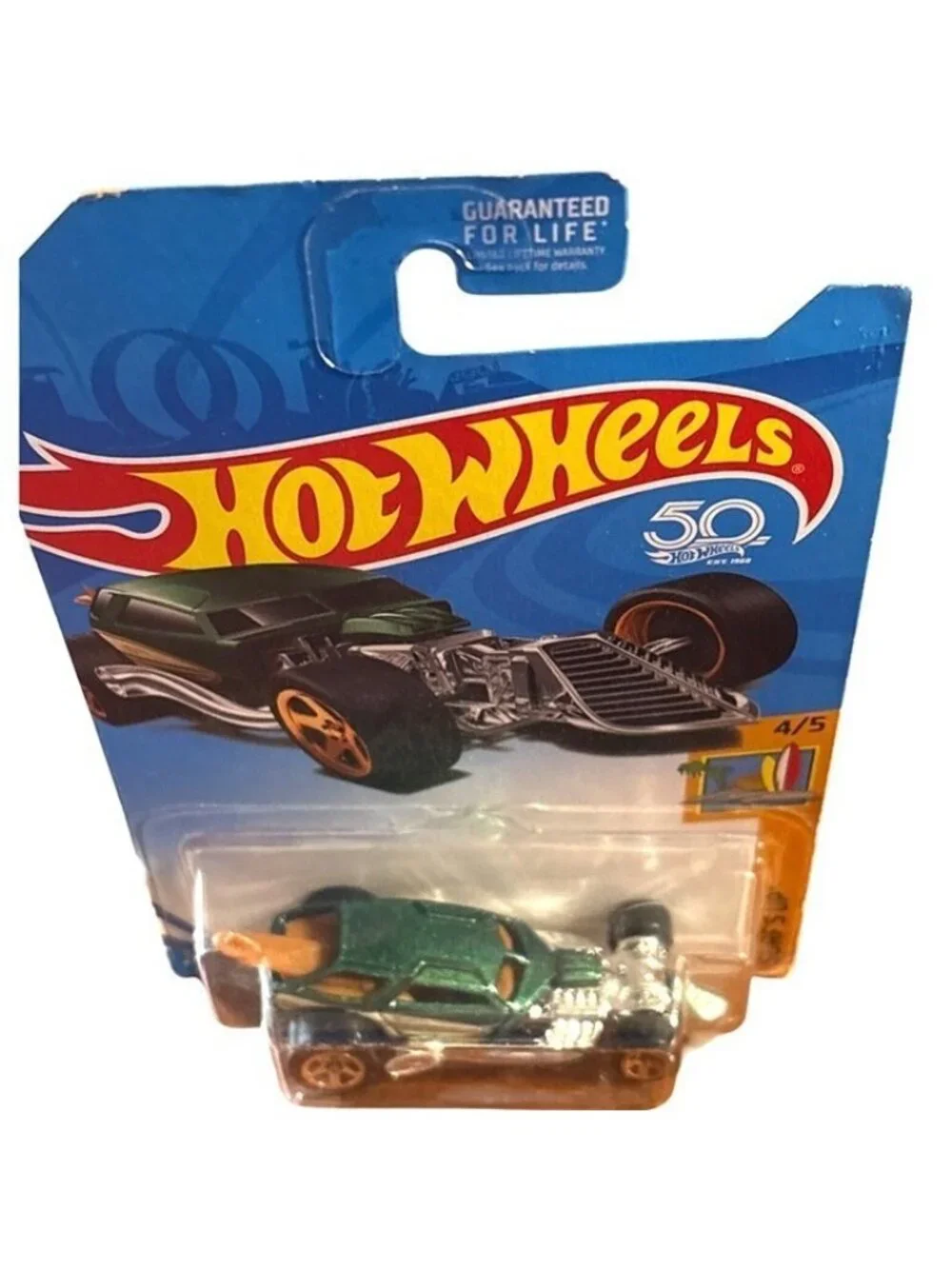 Die Cast Hot Wheels 50th Anniversary Surf Crate Surfs Up Car 4/5 Green Chrome